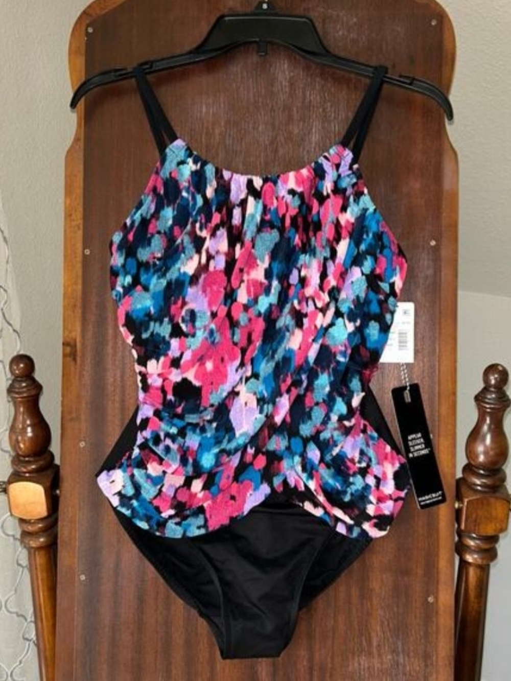 Magicsuit Black One-Piece with Pink & Blue Floral Print